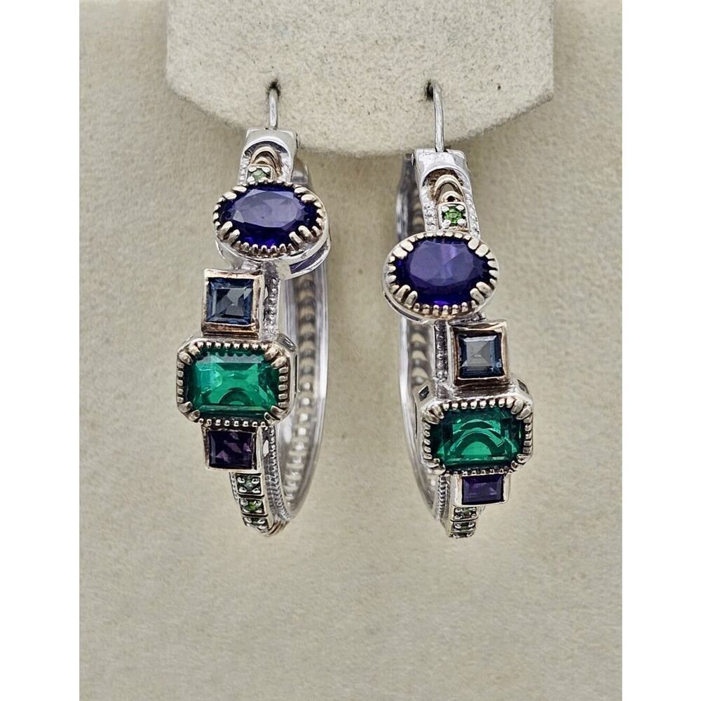 Gems En Vogue Michael Valitutti MJ Sterling Silver Aquamarine Hoop Earrings Read